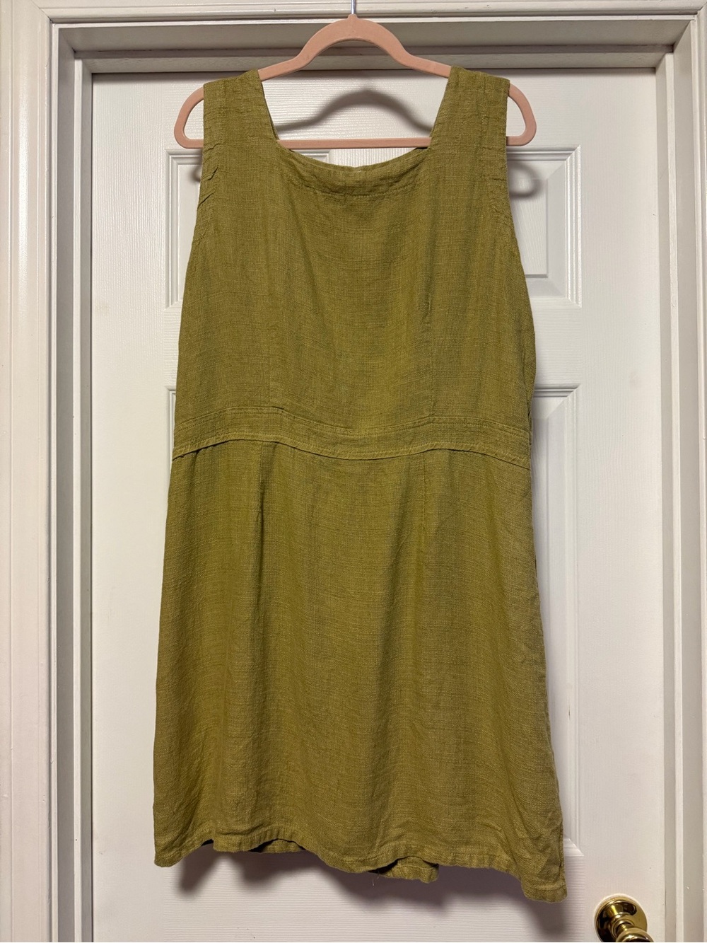 Rare Vintage Tom Tom California Linen Tank Shift Dress - Olive Green - Size M